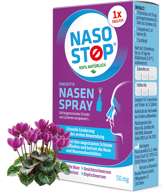NasoStop®, mit dem Extrakt des Alpenveilchen, lindert die Symptome einer Rhinosinusitis auf natürliche Weise.